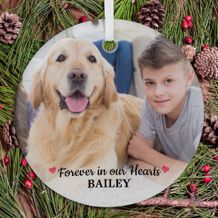 Pet Memorial Forever in our Hearts Modern Photo Glass Tree Decoration