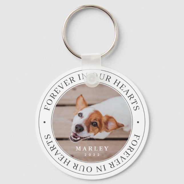 Pet Memorial Forever In Our Hearts Modern Photo Key Ring (Front)
