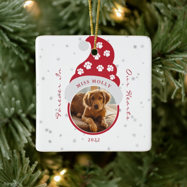 Pet Memorial Forever In Our Hearts Photo  Ceramic Ornament (Tree)