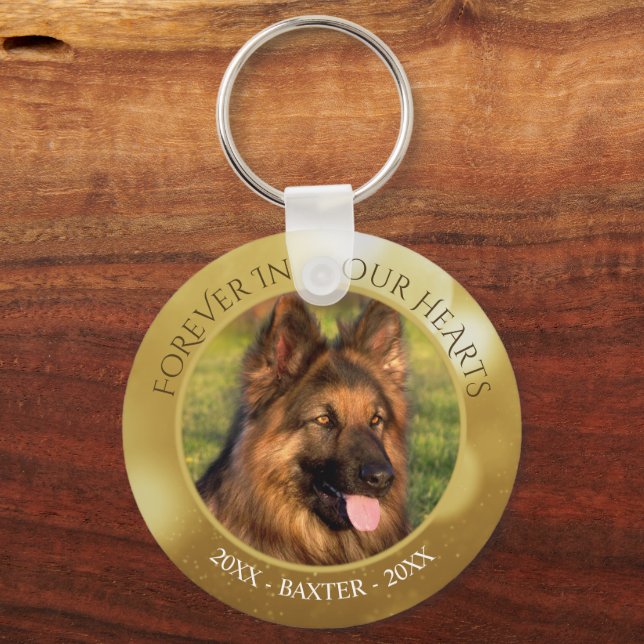 Pet Memorial FOREVER IN OUR HEARTS Photo Gold Magn Key Ring (Back)
