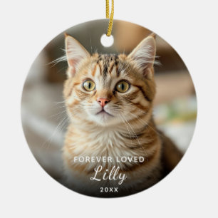 Pet Memorial Forever Loved Cat Photo Christmas Ceramic Tree Decoration
