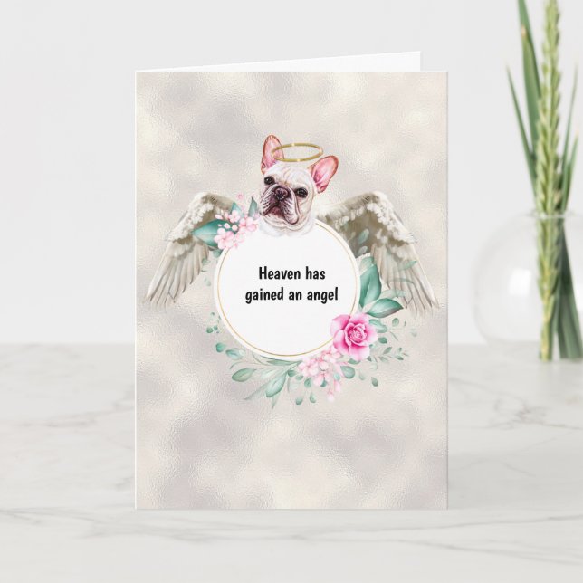 Pet memorial French bulldog angel wings poem Card (Front)