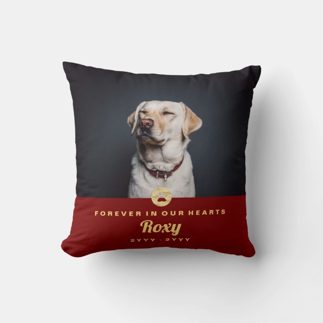 Pet Memorial Gift Paw Print Photo Name and Year Cushion (Front)