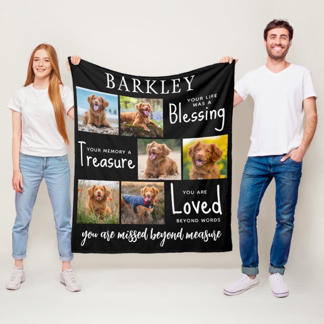 Pet Memorial Gift - Personalised Dog Loss 6 Photo  Fleece Blanket (In Situ)