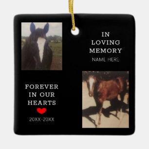 Pet Memorial Horse Photo Red Heart Personalised Ceramic Ornament