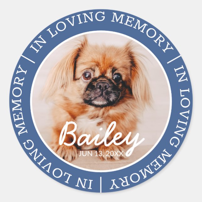 Pet Memorial In Loving Memory Modern Custom Photo Classic Round Sticker (Front)
