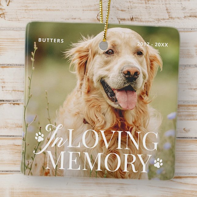 Pet Memorial In Loving Memory Modern Elegant Photo Ceramic Ornament (Creator Uploaded)