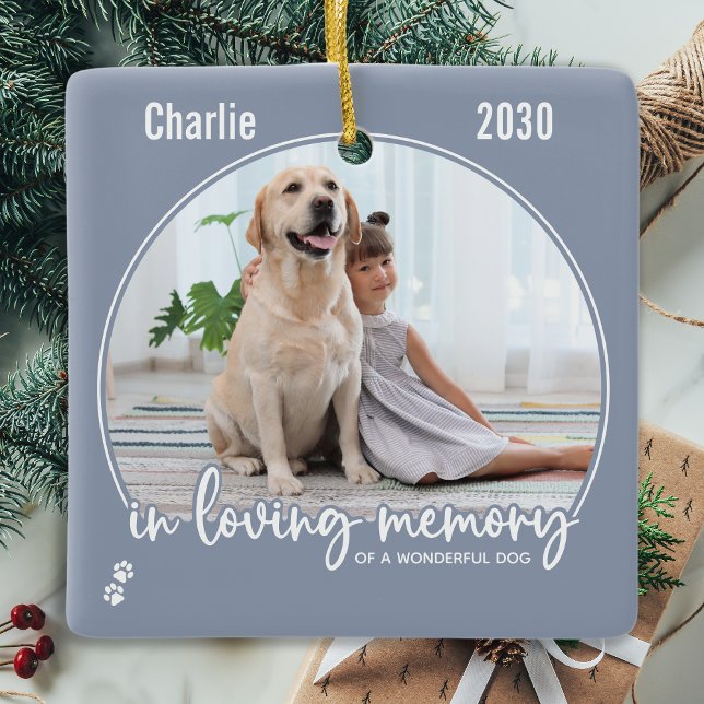 Pet Memorial In Loving Memory Modern Grey Photo Ceramic Ornament (Creator Uploaded)