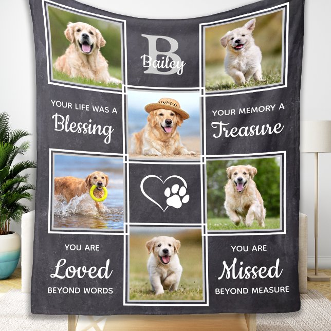 Pet Memorial Keepsake Unique Dog Photo Collage Fleece Blanket (Creator Uploaded)