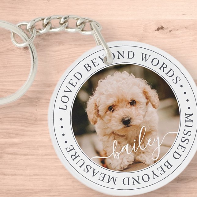 Pet Memorial Loved Beyond Words Elegant Chic Photo Key Ring (Creator Uploaded)