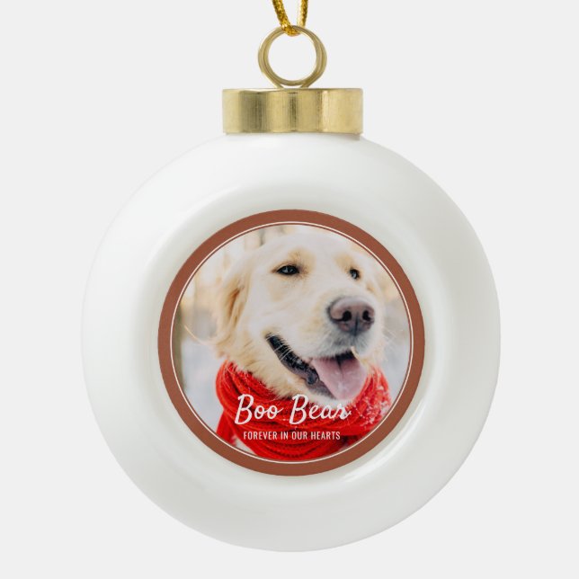 Pet Memorial Modern Frames Simple Photo Ceramic Ball Christmas Ornament (Front)
