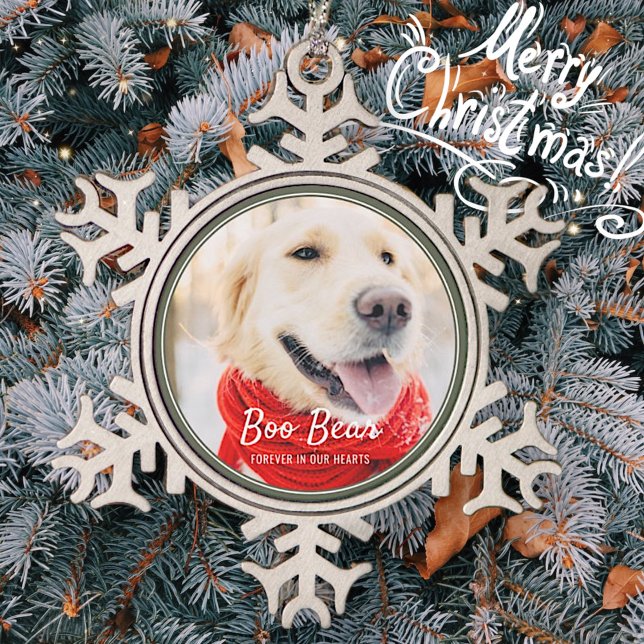 Pet Memorial Modern Frames Simple Photo Snowflake Pewter Christmas Ornament (Creator Uploaded)