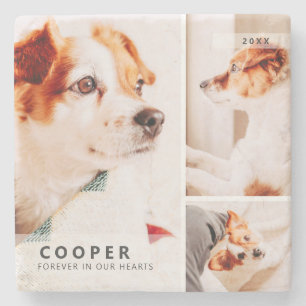 Pet Memorial Modern Simple Geometric Photo Collage Stone Coaster