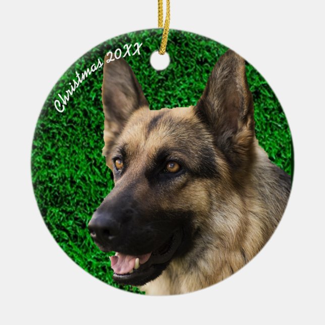 Pet Memorial Ornament, Personalised Photo Keepsake Ceramic Tree Decoration (Front)
