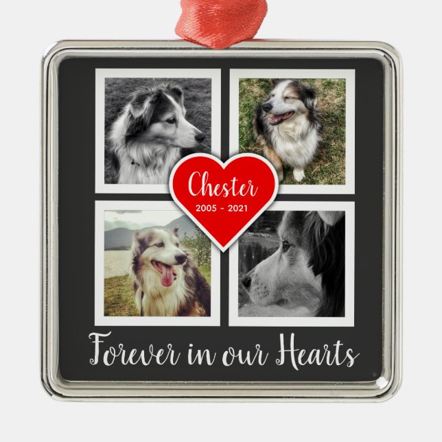 Pet Memorial Ornament with Four Photos and Details (Front)
