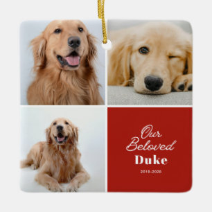 Pet Memorial Our Beloved Dog Pet 3 Photo Keepsake Ceramic Ornament