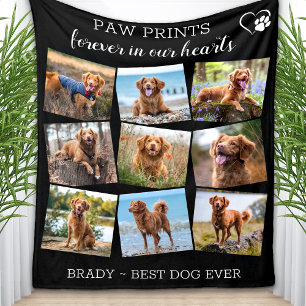 Pet Memorial Paw Prints Custom Dog Photo Collage Fleece Blanket