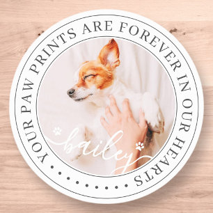 Pet Memorial Paw Prints Hearts Elegant Chic Photo Classic Round Sticker