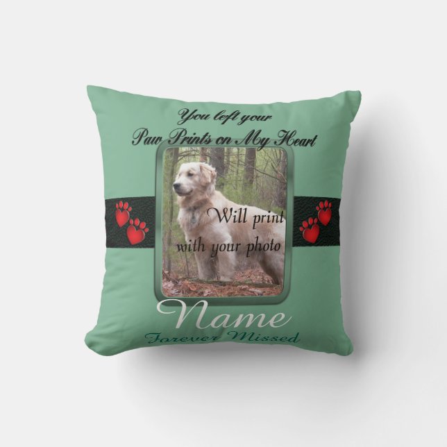 Pet Memorial - Paw Prints on My Heart Cushion (Front)