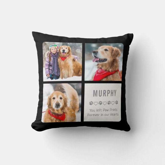 Pet Memorial Paw Prints Pet Loss Photo Collage Cushion (Front)
