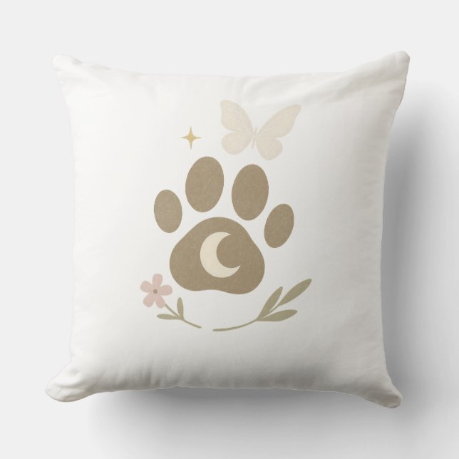 Pet Memorial Paw with Moon & Butterfly – Sympathy Cushion (Front)