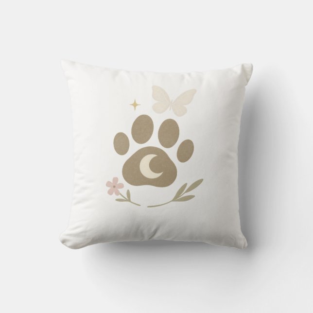 Pet Memorial Paw with Moon & Butterfly – Sympathy Cushion (Front)