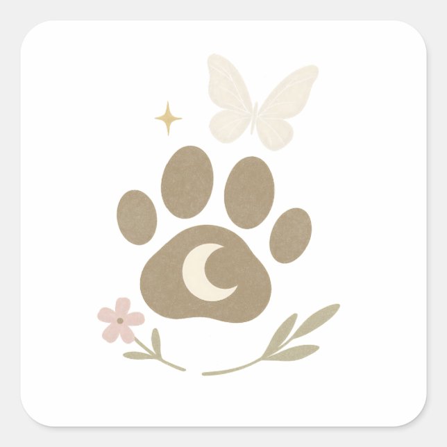 Pet Memorial Paw with Moon & Butterfly – Sympathy Square Sticker (Front)
