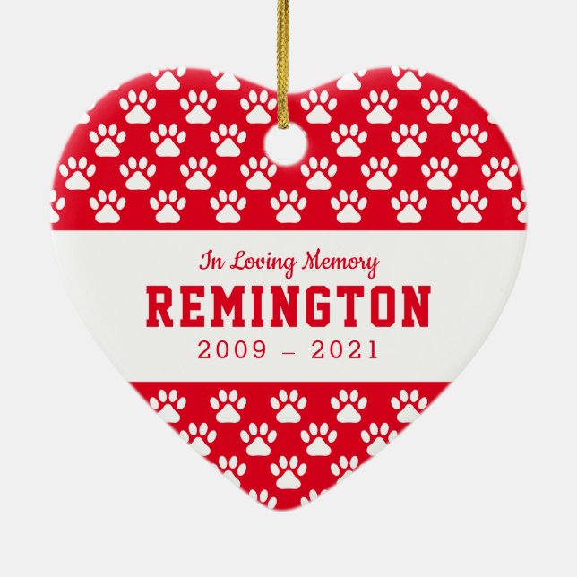 Pet Memorial Paws Bright Red Full Photo Ceramic Tree Decoration (Back)