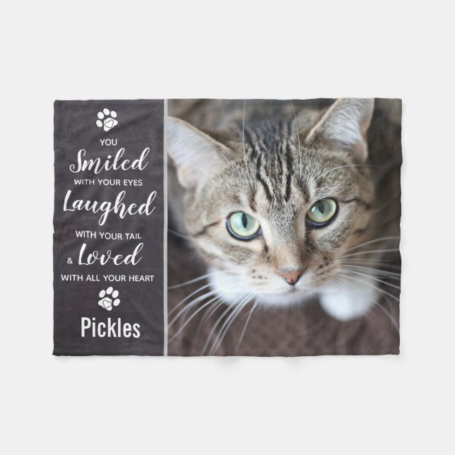 Pet Memorial Personalised Photo Cat Remembrance  Fleece Blanket (Front (Horizontal))