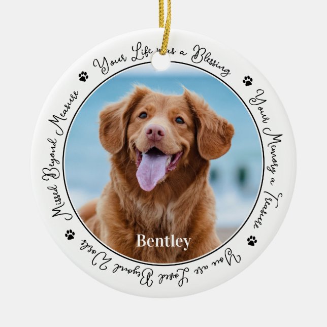 Pet Memorial Personalised Remembrance Dog Photo  Ceramic Tree Decoration (Front)