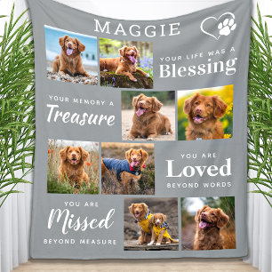 Pet Memorial Personalised Sympathy 8 Photo Collage Fleece Blanket