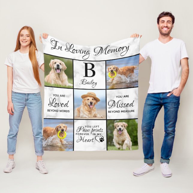 Pet Memorial Pet Loss Keepsake Unique 5 Dog Photo Fleece Blanket (In Situ)