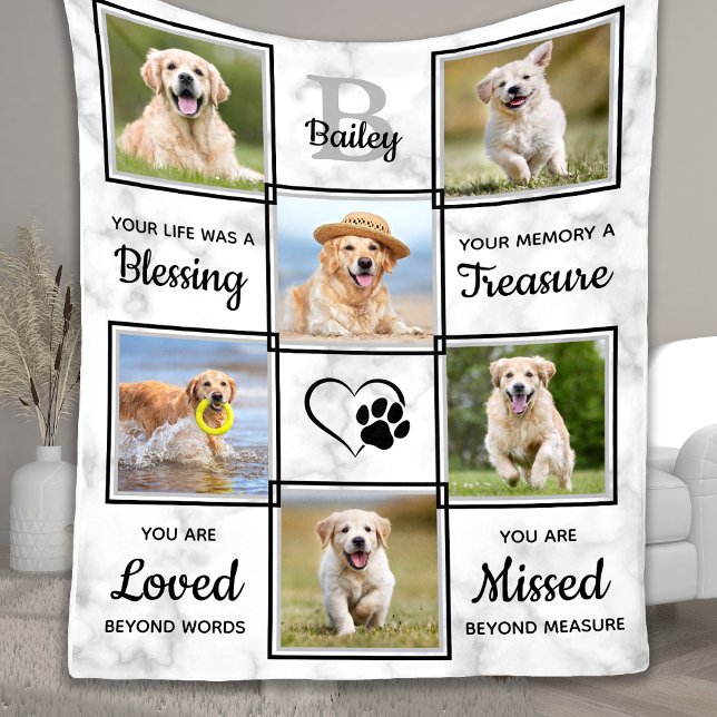 Pet Memorial Pet Loss Keepsake Unique 6 Dog Photo Fleece Blanket (Creator Uploaded)