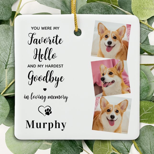 Pet Memorial Pet Loss Personalised 3 Dog Photo  Ceramic Ornament (Creator Uploaded)