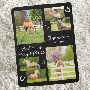 Pet Memorial Photo Collage Horse Lover Keepsake Sherpa Blanket