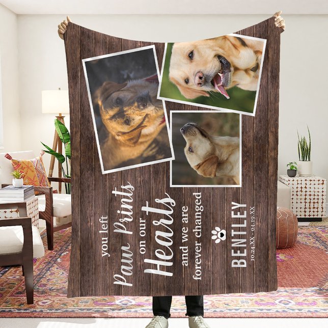 Pet Memorial Photo Collage & Quote Keepsake Rustic Fleece Blanket (Creator Uploaded)