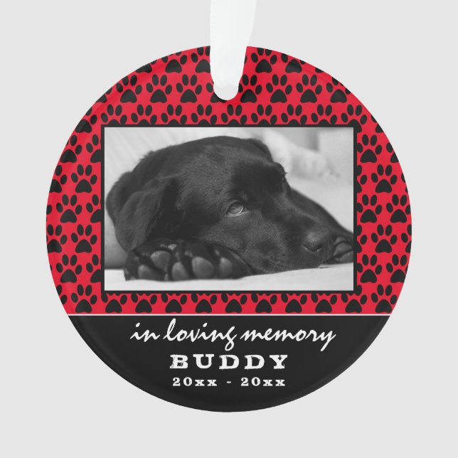 Pet Memorial Photo Paw Print Pattern Name Ornament (Front)