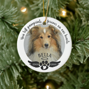 Pet Memorial Photo Pawprint Heart Custom Colours Ceramic Tree Decoration