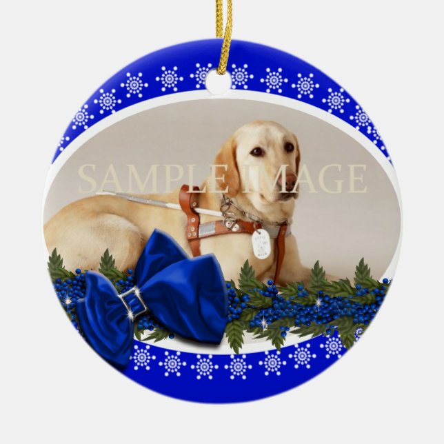Pet memorial photo PERSONALIZE blue Ceramic Tree Decoration (Front)