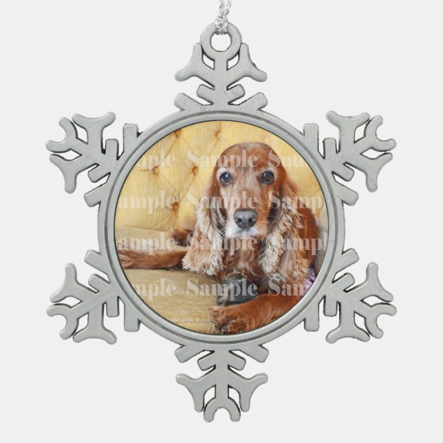 Pet memorial photo PERSONALIZE Snowflake Pewter Christmas Ornament (Front)