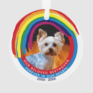Pet Memorial Photo Rainbow Bridge Forever Hearts Ornament