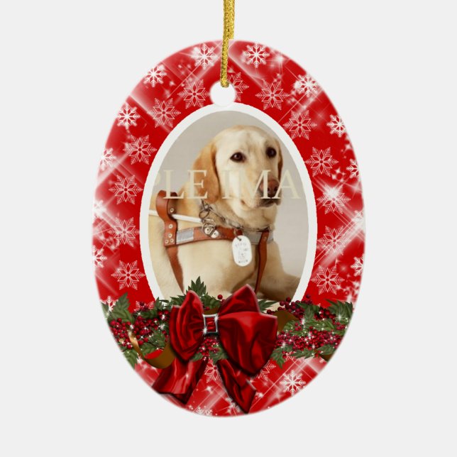 Pet memorial photo red PERSONALIZE Ceramic Tree Decoration (Front)