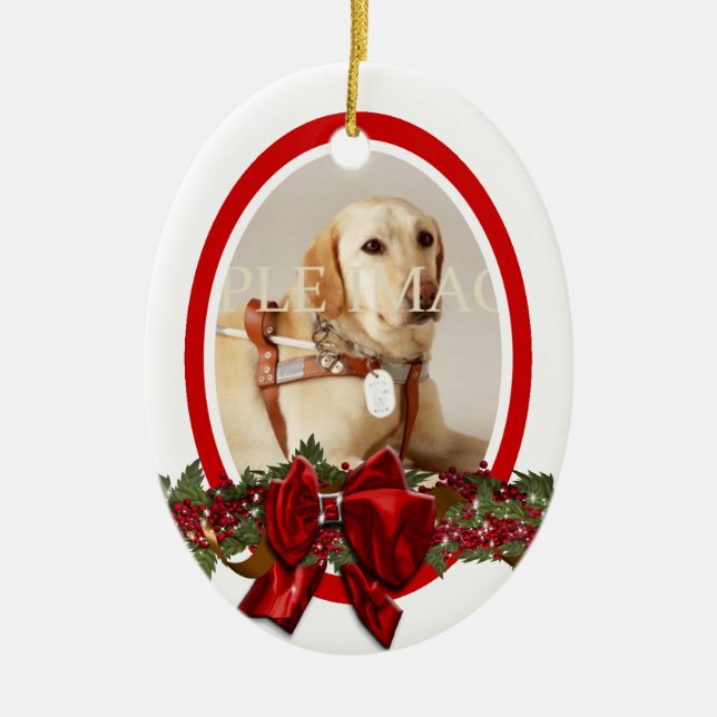 Pet memorial photo red PERSONALIZE Ceramic Tree Decoration (Front)