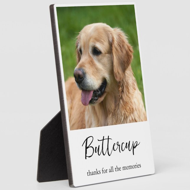 Pet Memorial Photo Simple Modern Typography Plaque (Modern pet memorial plaque with custom name, photo and text or quote)
