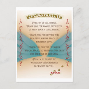 Pet Memorial Prayer, Angel wings and Paws Canvas P Postcard