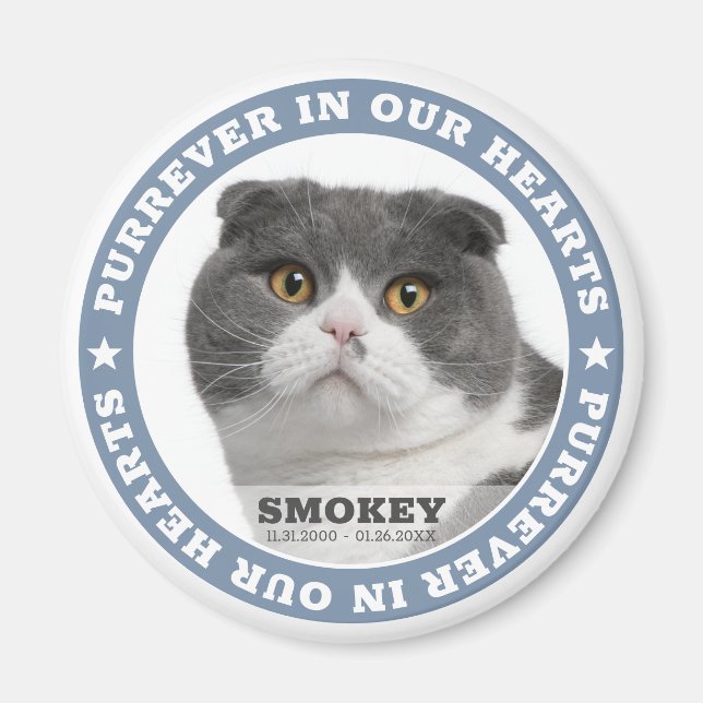 Pet Memorial Purrever in our Hearts Photo Keepsake Magnet (Front)