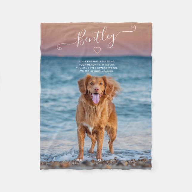 Pet Memorial Quote Photo Keepsake Typography Heart Fleece Blanket (Front)