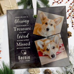 Pet Memorial Remembrance Poem Modern Dog 2 Photo Glass Tree Decoration