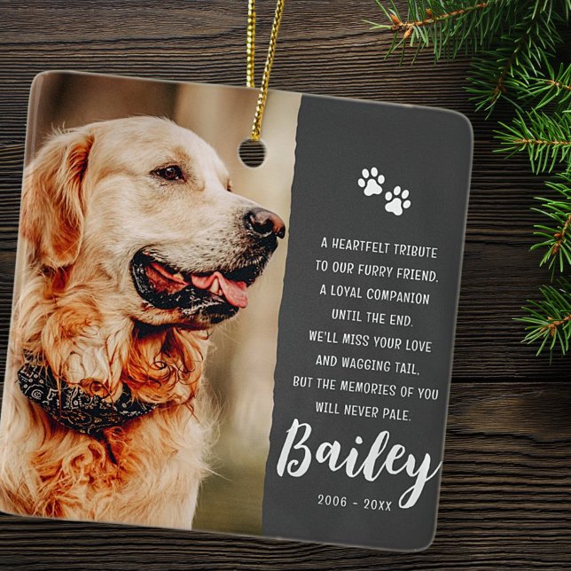 Pet Memorial Remembrance Poem Modern Simple Photo Ceramic Ornament (Creator Uploaded)