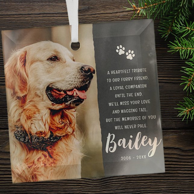 Pet Memorial Remembrance Poem Modern Simple Photo Glass Tree Decoration (Creator Uploaded)
